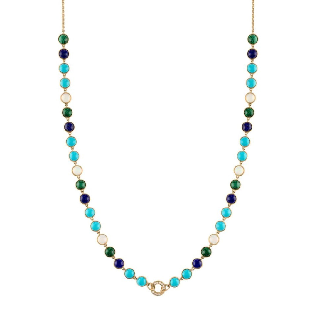 14K Gold Cabochon Gemstone Closure Necklace