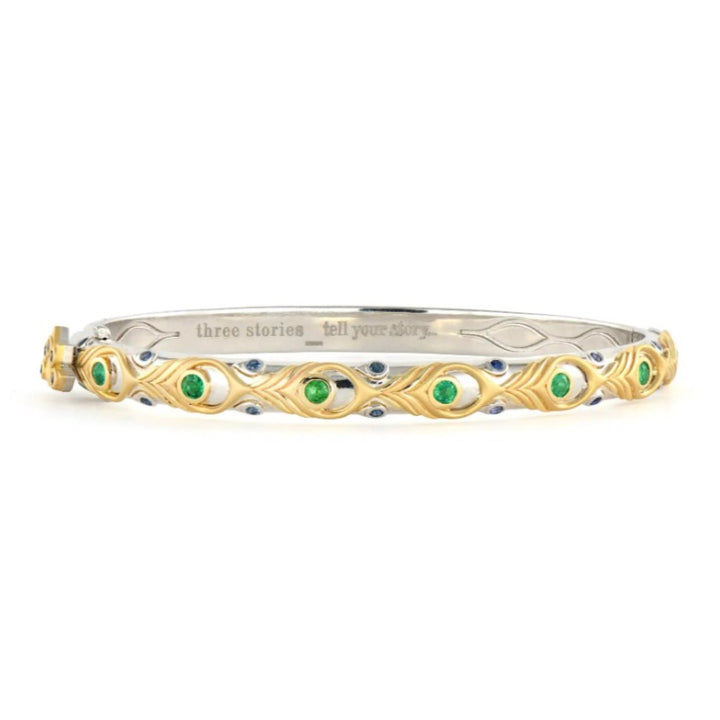 Two Toned Peacock Feather Bangle - 6.5"