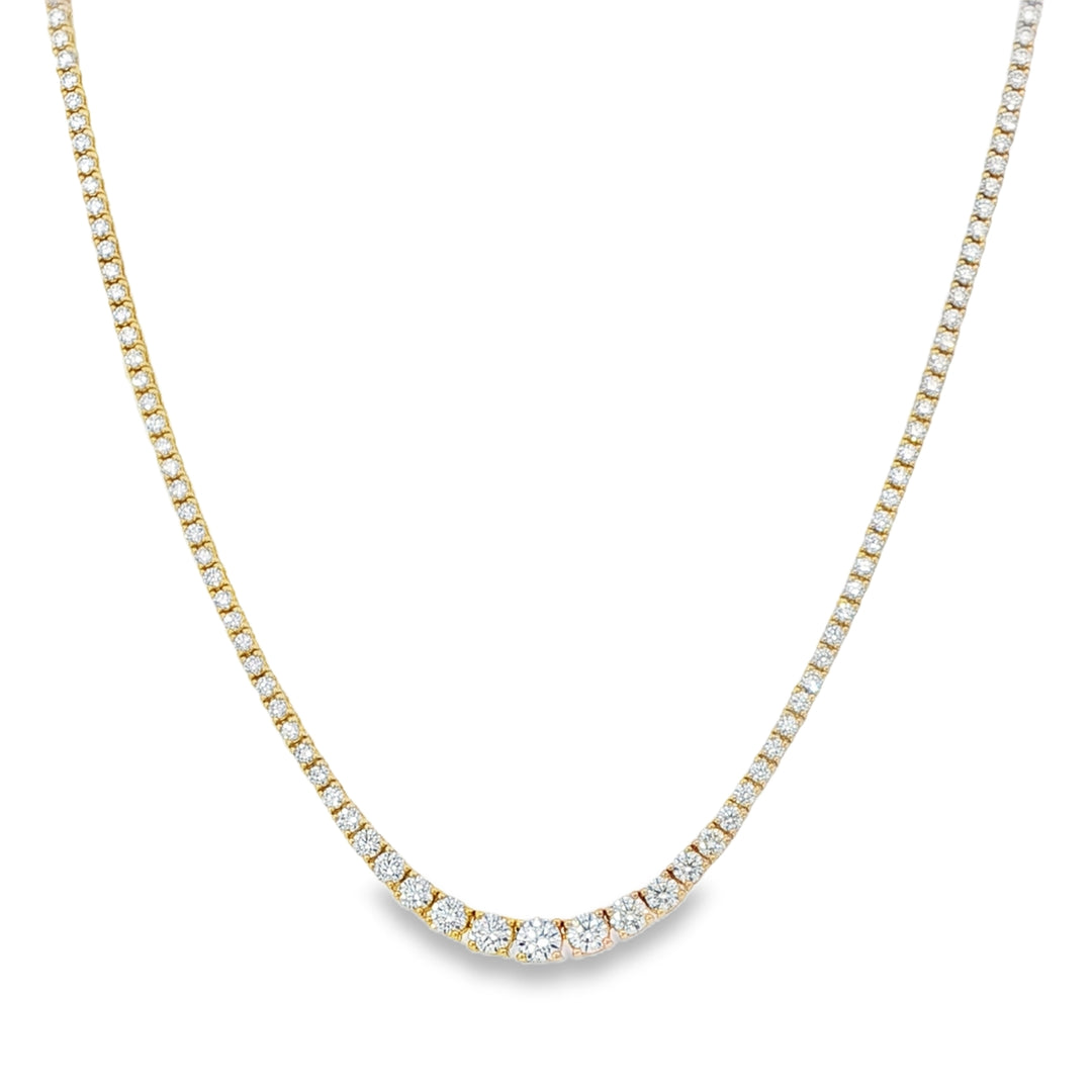 14K Yellow Gold Graduated Diamond Tennis Necklace Weighing 5.03cts - 17"