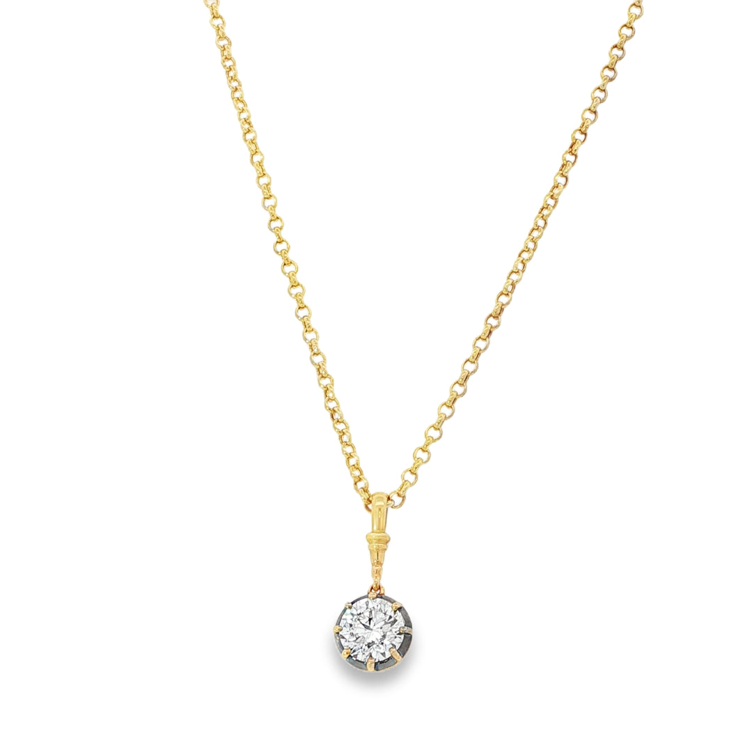 Brilliant Round Cut Diamond Pendant Set In An Antique Collet Setting Weighing 1.55cts On A Yellow Gold Chain