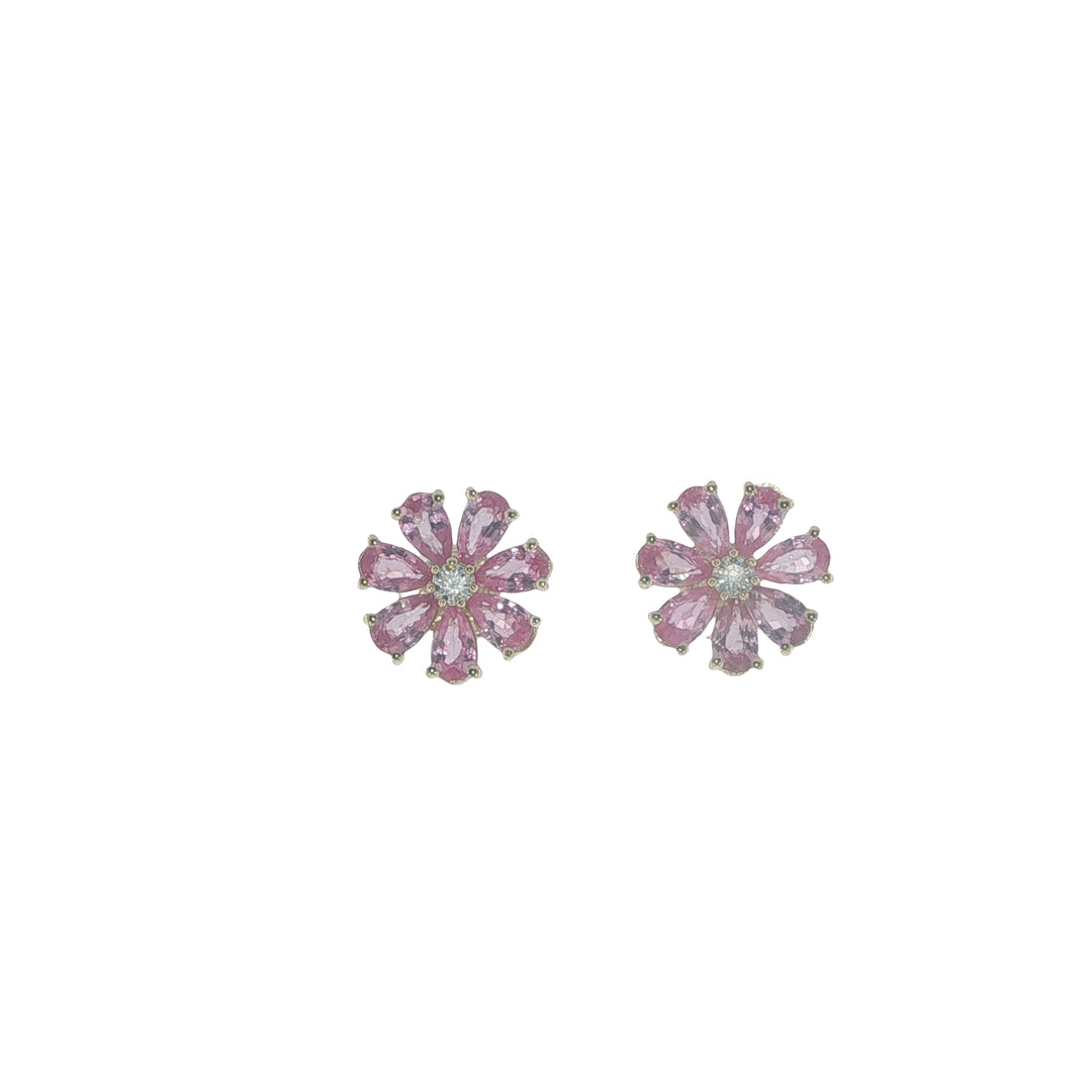 Pink Sapphire Flower Petal Studs