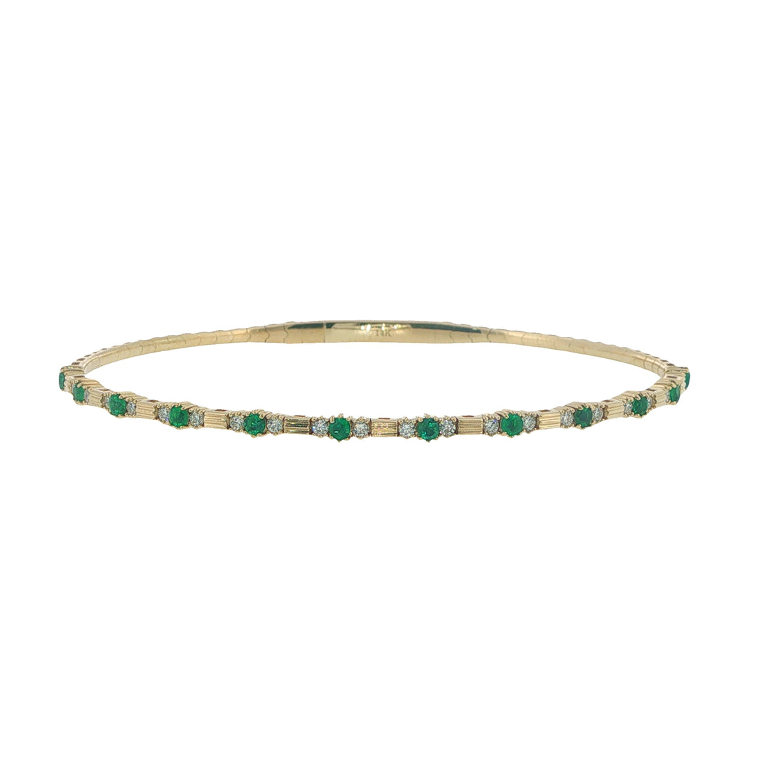 14K Yellow Gold Diamond And Emerald Flexible Bracelet