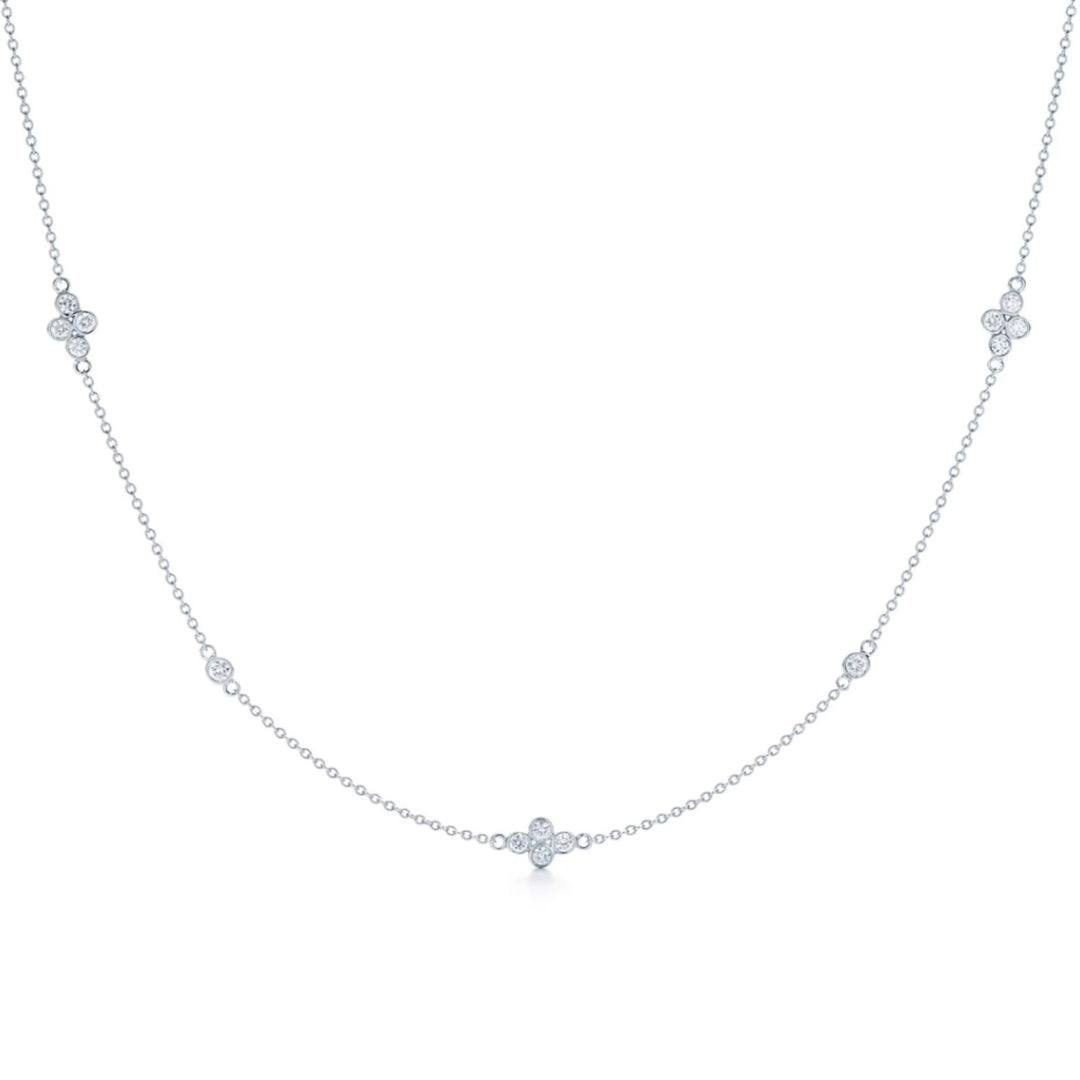 18K White Gold Diamond Strings Quad Necklace - 16"