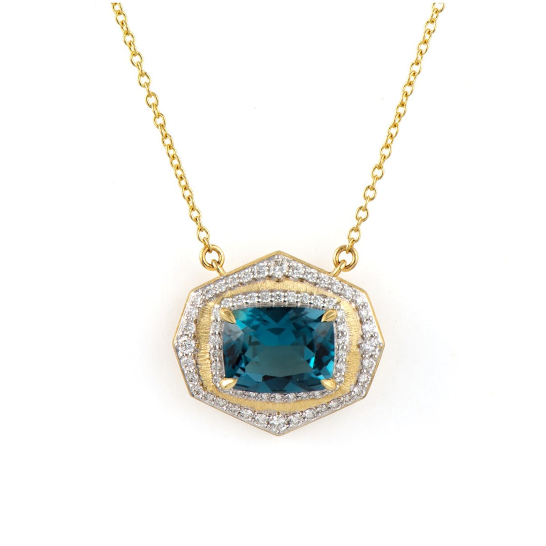 18K Gold London Blue Topaz Trunk Pendant