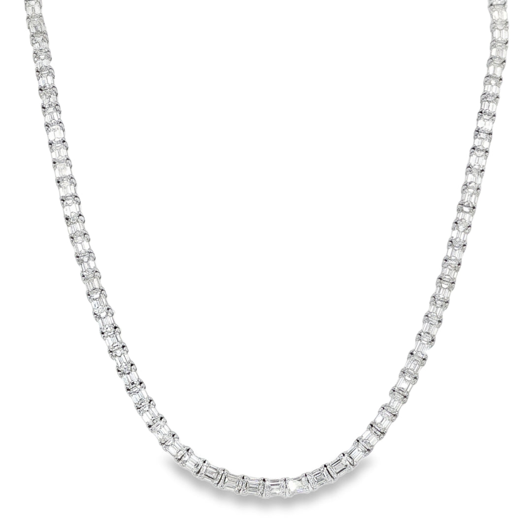 18K White Gold East West Emerald Cut Diamond Tennis Necklace Weighing 20.89cts - 16"