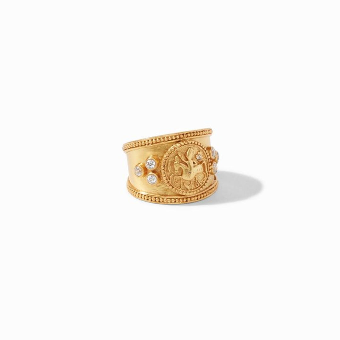Coin Crest Ring With Cubic Zirconia - Size 7