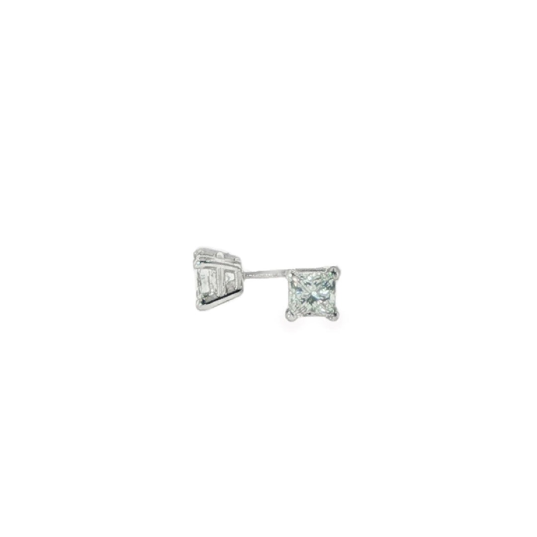 14K White Gold 4 Prong Princess Cut Diamond Studs Weighing 1.00cts