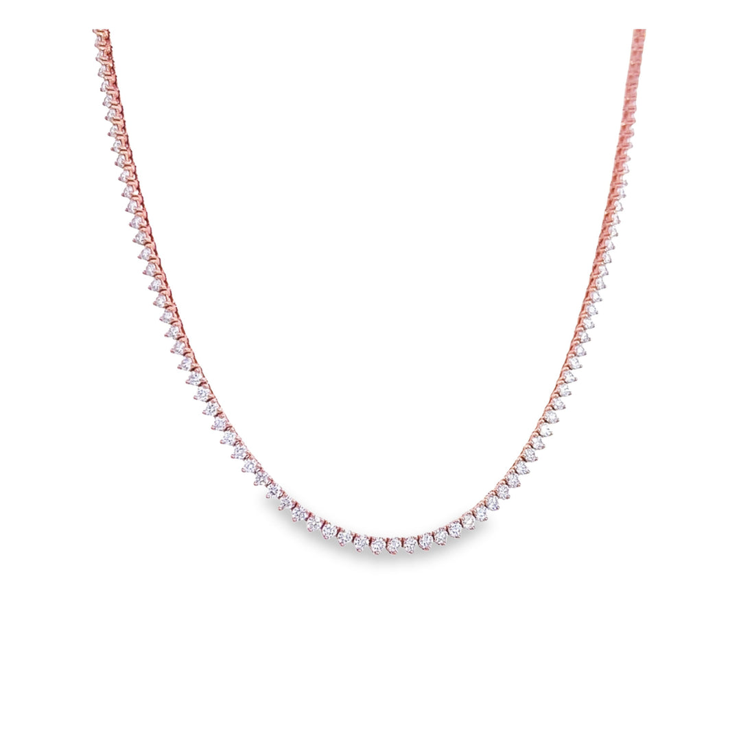 14K Rose Gold Diamond Tennis Necklace Weighing 4.93cts In A 3-Prong Setting - 17"