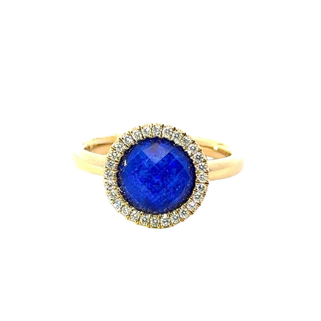 18K Yellow Gold Lapis And Diamond Ring - Size 6.5