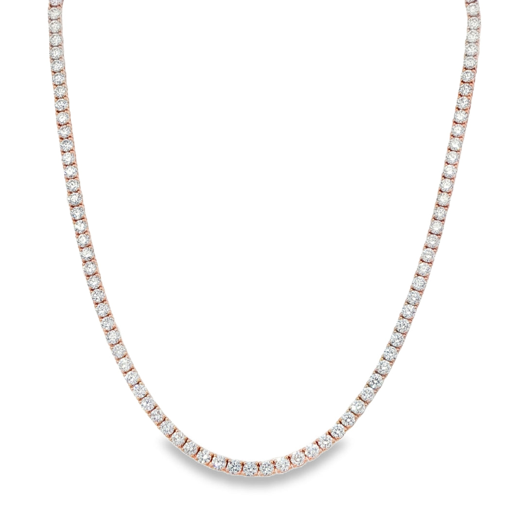 14K Rose Gold Diamond Tennis Necklace Weighing 11.76cts - 17"