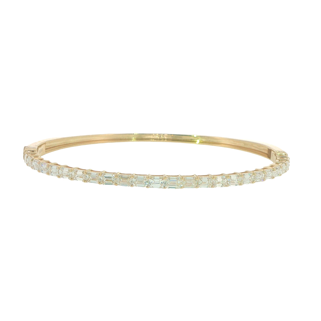14K Yellow Gold Emerald Cut Diamond Bangle - 7.5"