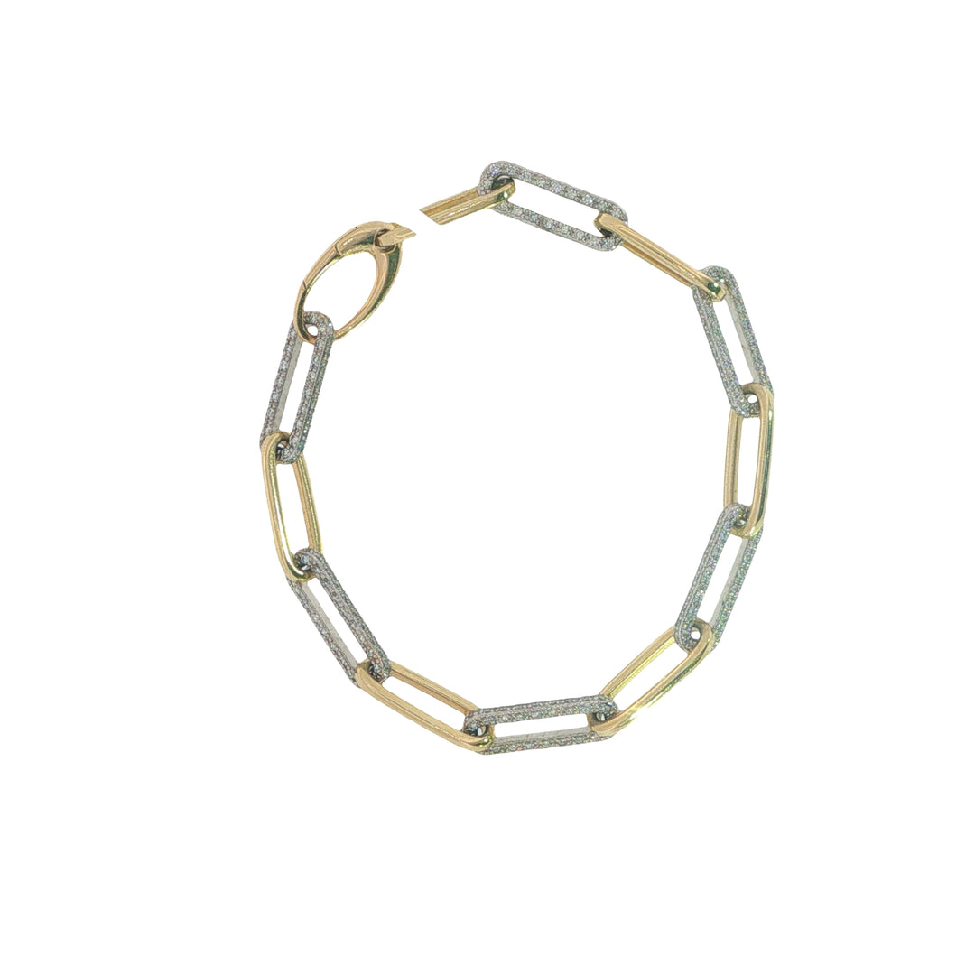 14K Yellow Gold And Diamond Paperclip Bracelet - 7"