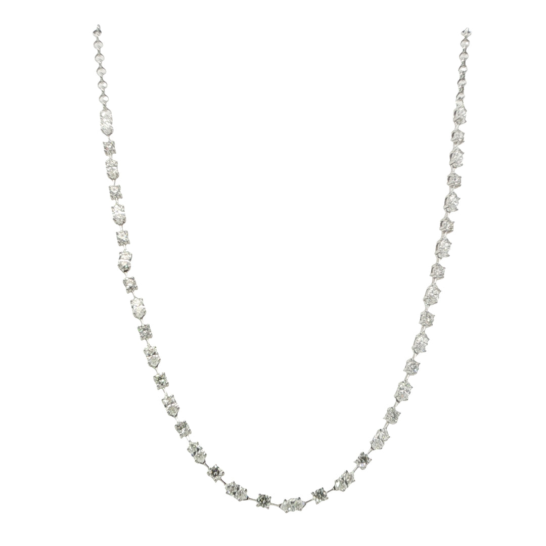 White Gold Necklace With Alternating Marquise and Round Diamonds Weighing 4.12cts - 17"