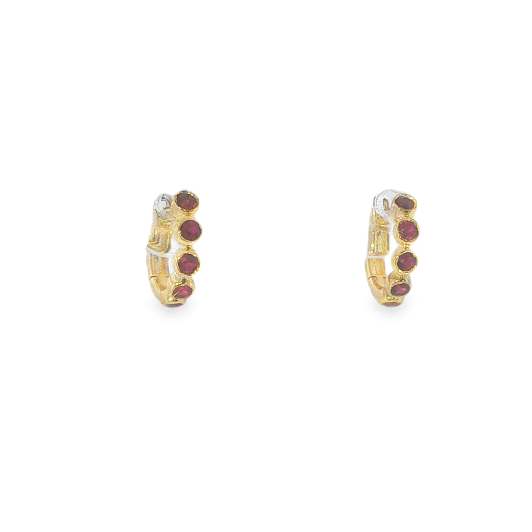 14K Yellow Gold Small Ruby Huggies