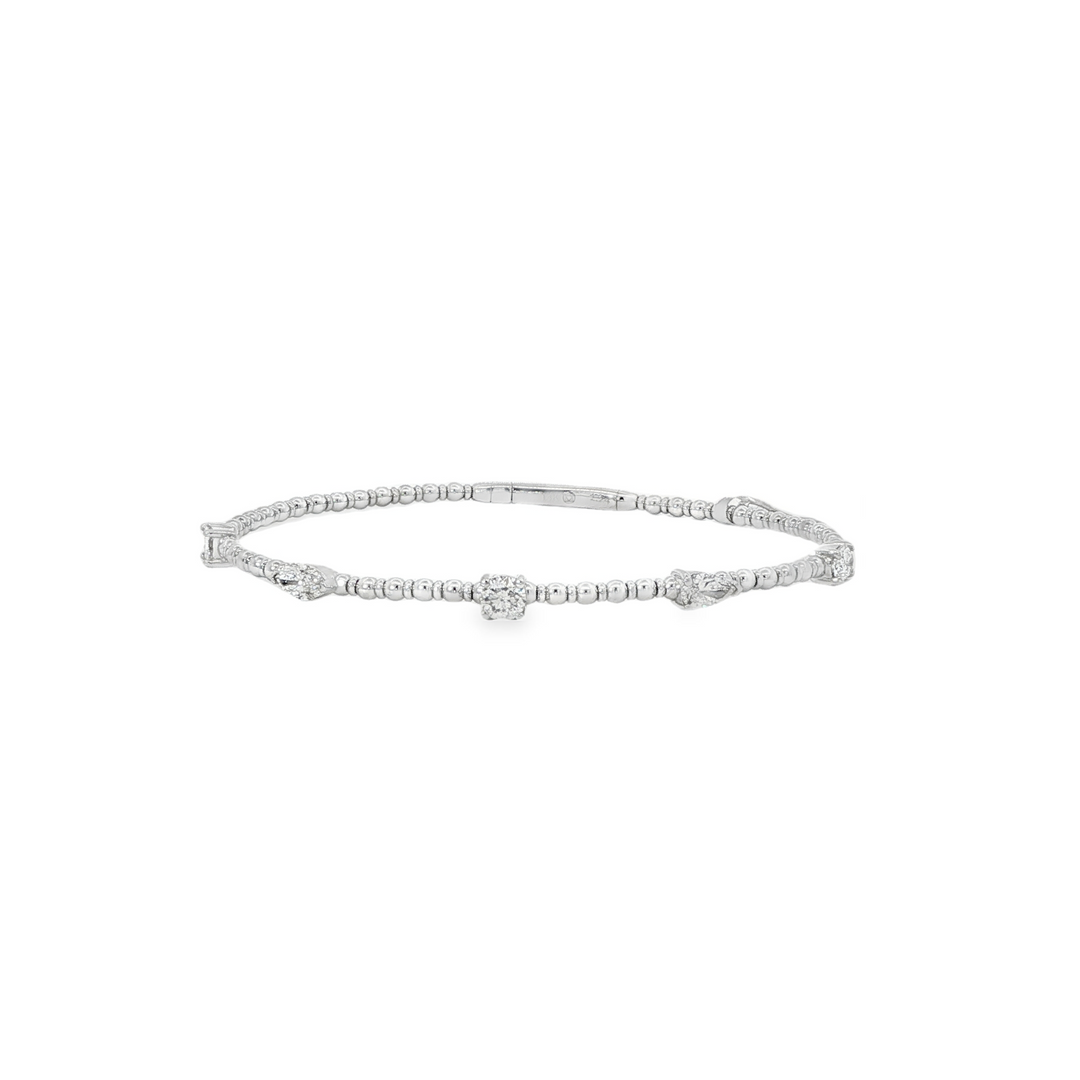 White Gold Fancy Shape Diamond Station Flexible Bracelet