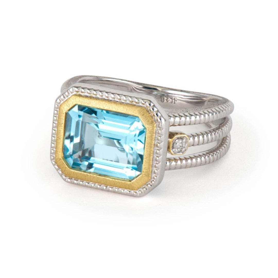 Mixed Metal Cocktail Ring with Blue Topaz and White Diamonds