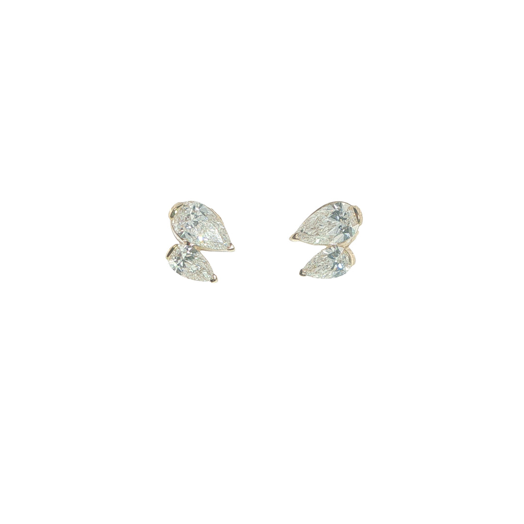 14K Yellow Gold Convertible Diamond Earrings With Pear Shaped Diamond Studs And Detachable Graduated Pear Shaped Diamond Drops