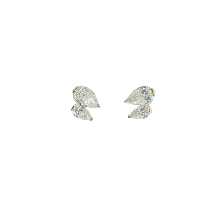 14K Yellow Gold Convertible Diamond Earrings With Pear Shaped Diamond Studs And Detachable Graduated Pear Shaped Diamond Drops