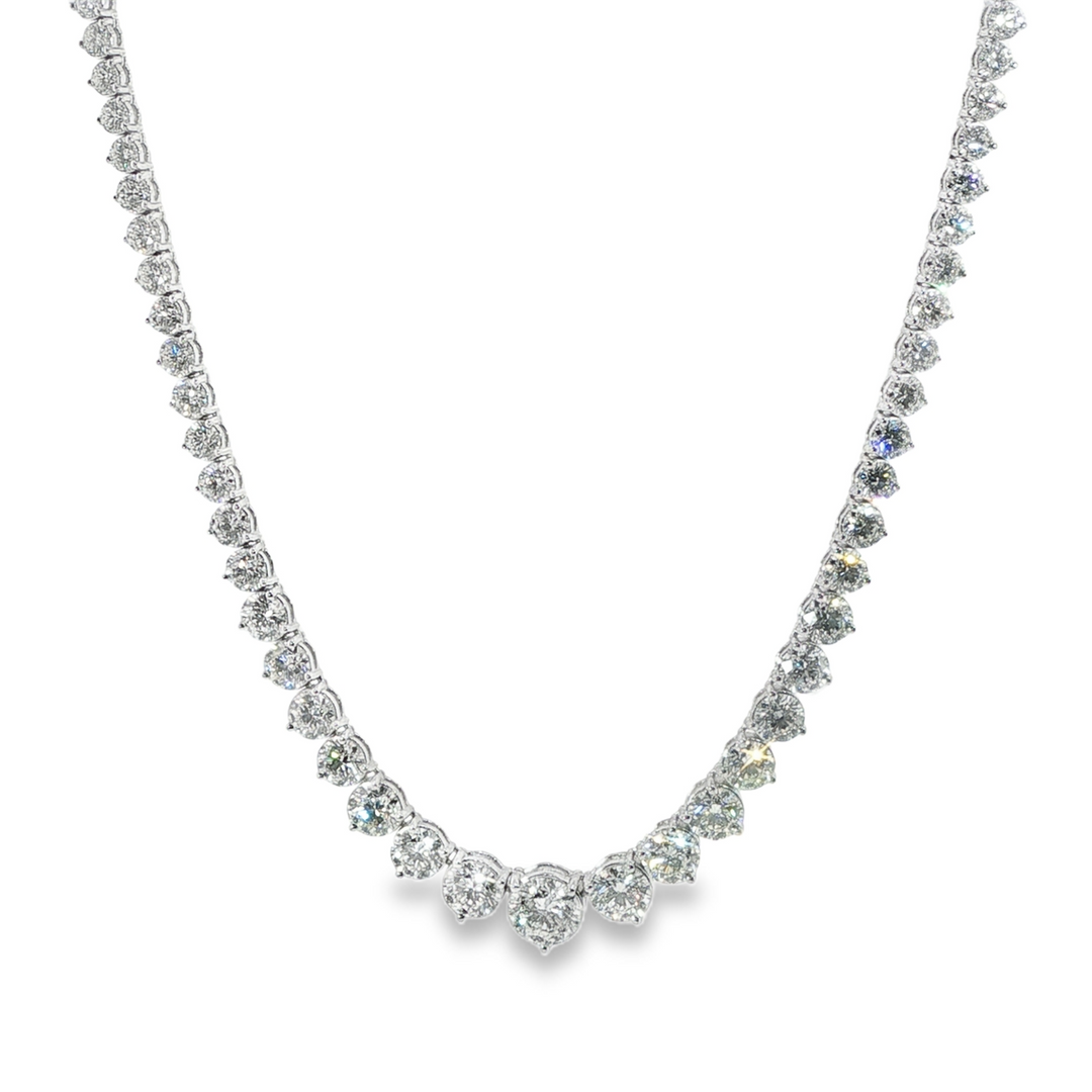18K White Gold 3 Prong Diamond Riviera Necklace Weighing 24.54cts - 16"