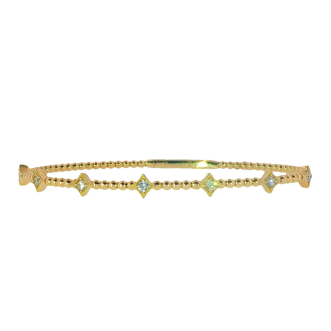 Yellow Gold Flexible Bead Bracelet With 7 Square Stations
