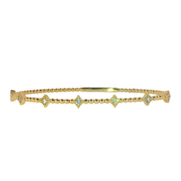 Yellow Gold Flexible Bead Bracelet With 7 Square Stations