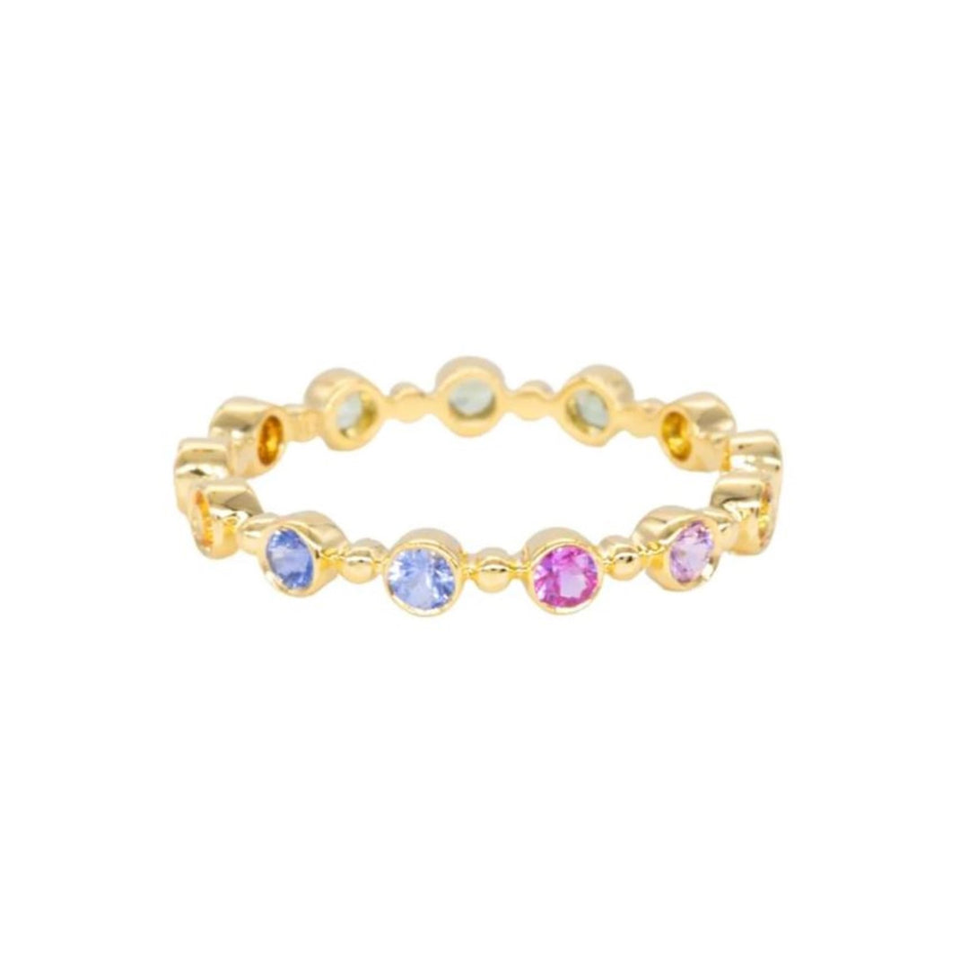 18K Yellow Gold Petite Bubble Eternity Band With Rainbow Sapphires - Size 7