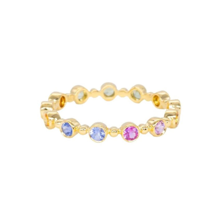 18K Yellow Gold Petite Bubble Eternity Band With Rainbow Sapphires - Size 7