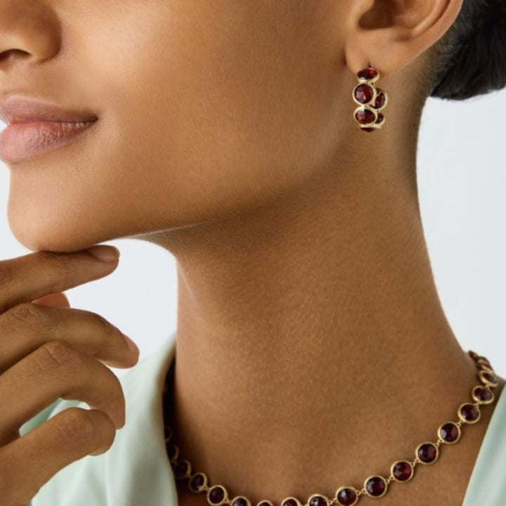 Jaipur Collection Hoops With Bezel Set Red Garnet