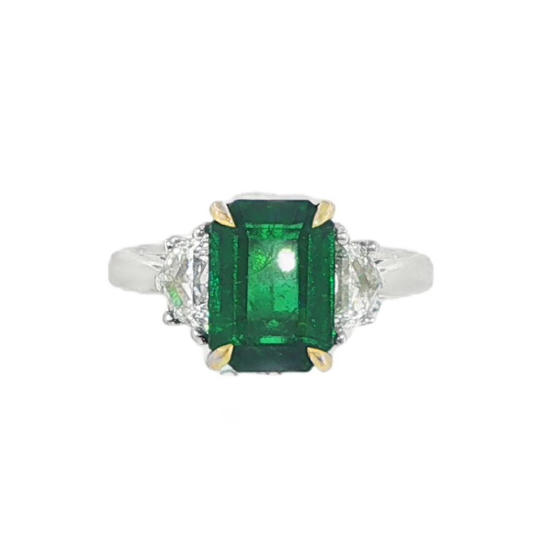 Emerald Cut Emerald And Diamond Ring - Size 6.25