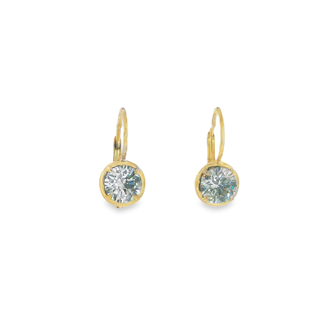 18K Yellow Gold Round Diamond Drop Earrings