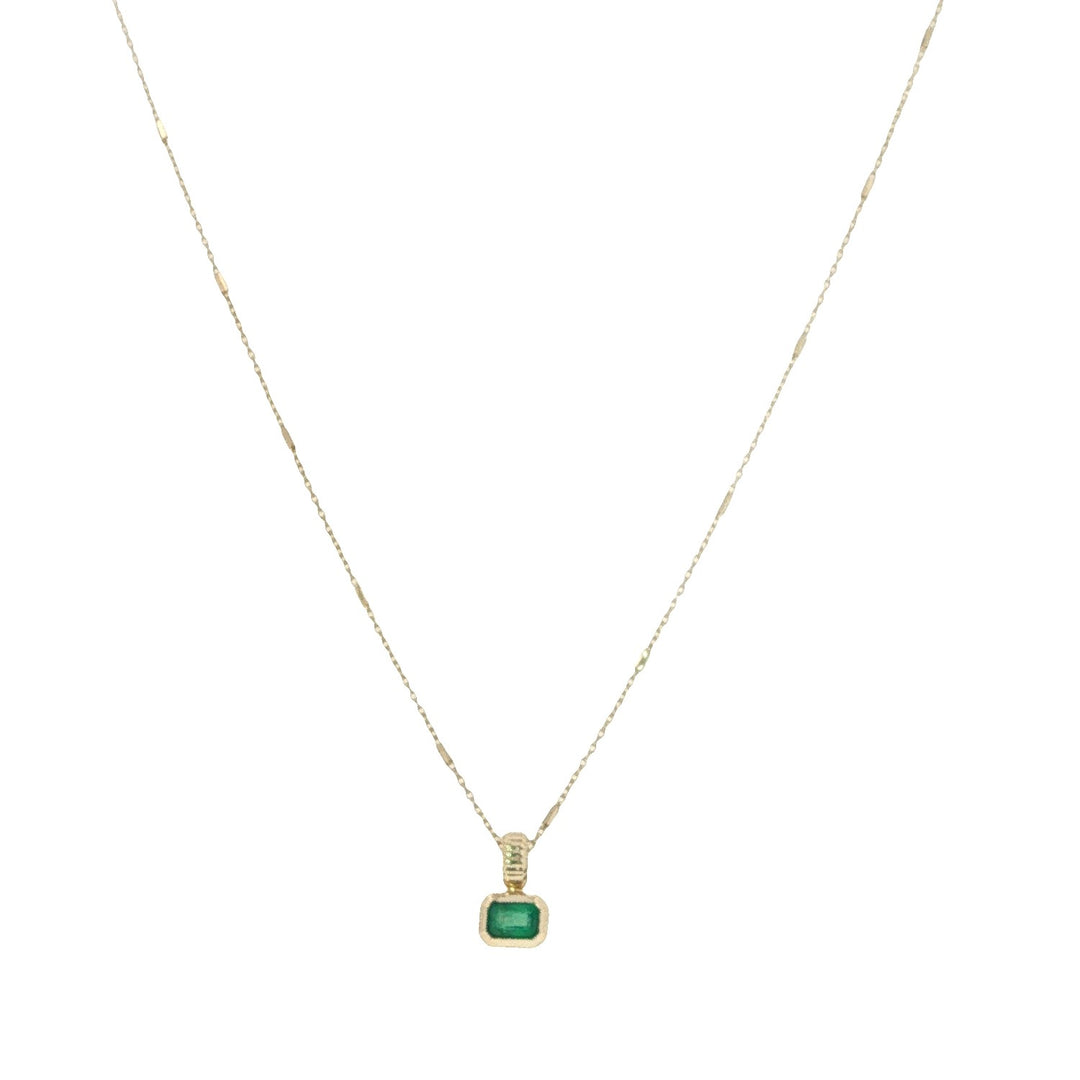 Bezel Set Emerald Cut Emerald Pendant - 18"