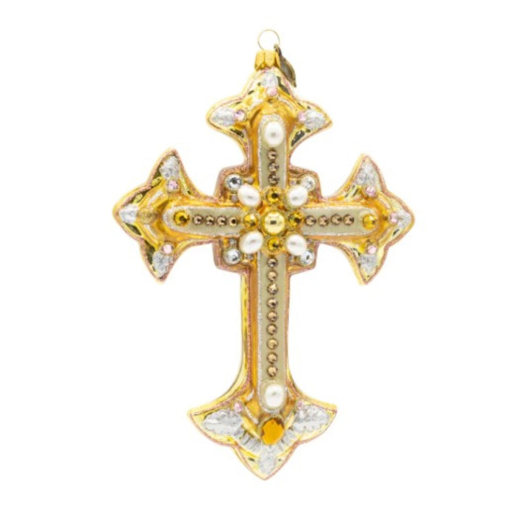 Metallic Bejeweled Cross Glass Ornament
