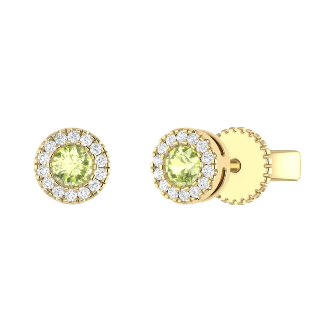 Peridot Circle Studs with Diamond Halo