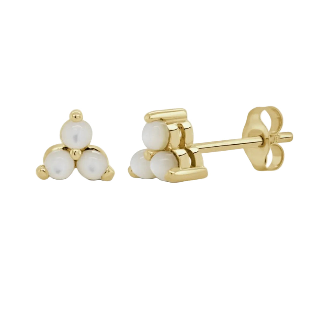 Mother of Pearl 3 Stone Stud Earrings