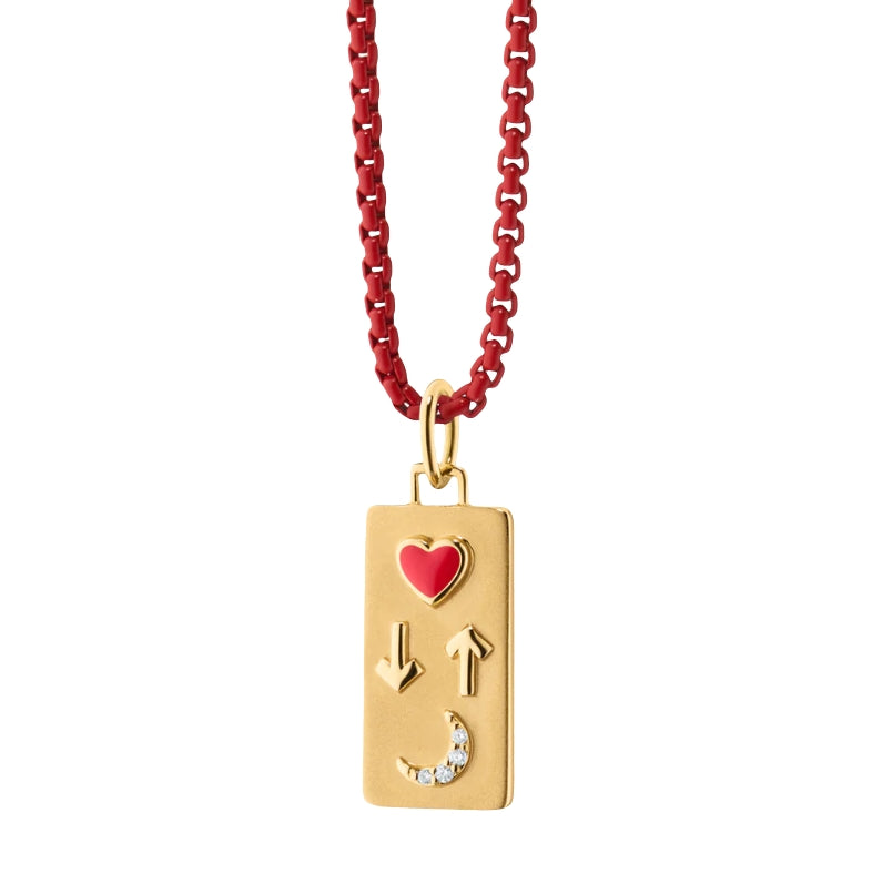 "Love You To The Moon and Back" Charm On Red Lacquer Chain - 20"