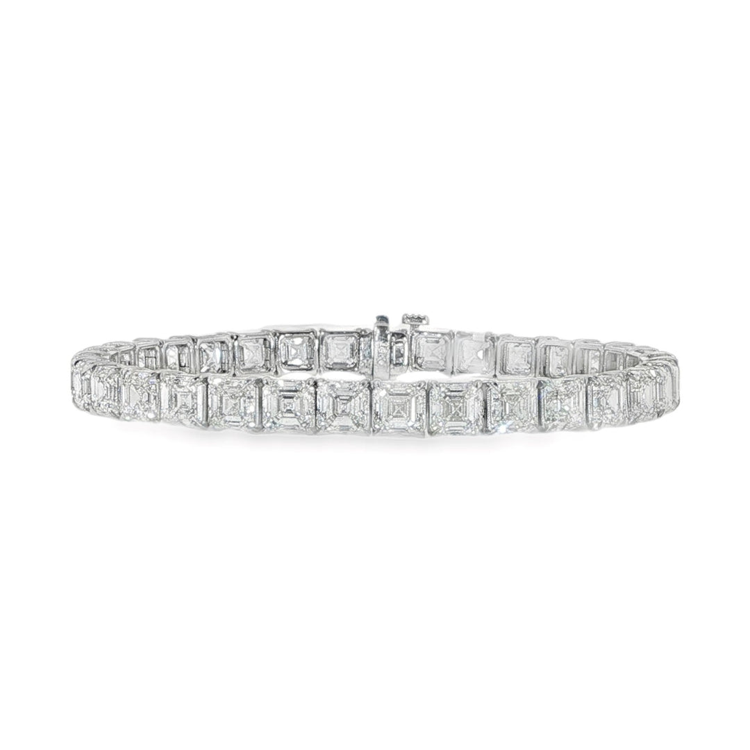 18K White Gold Asscher Cut Diamond Tennis Bracelet Weighing 23.70cts