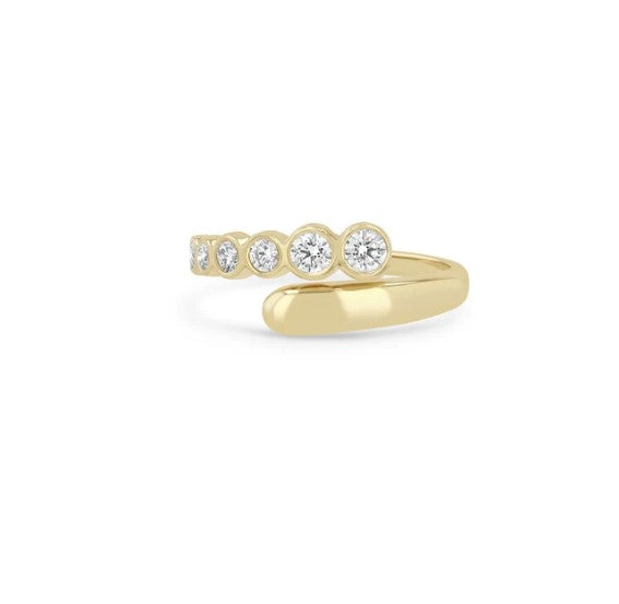 14K Yellow Gold Overlap Bypass Ring With Bezel Set Round Diamonds - Size 7
