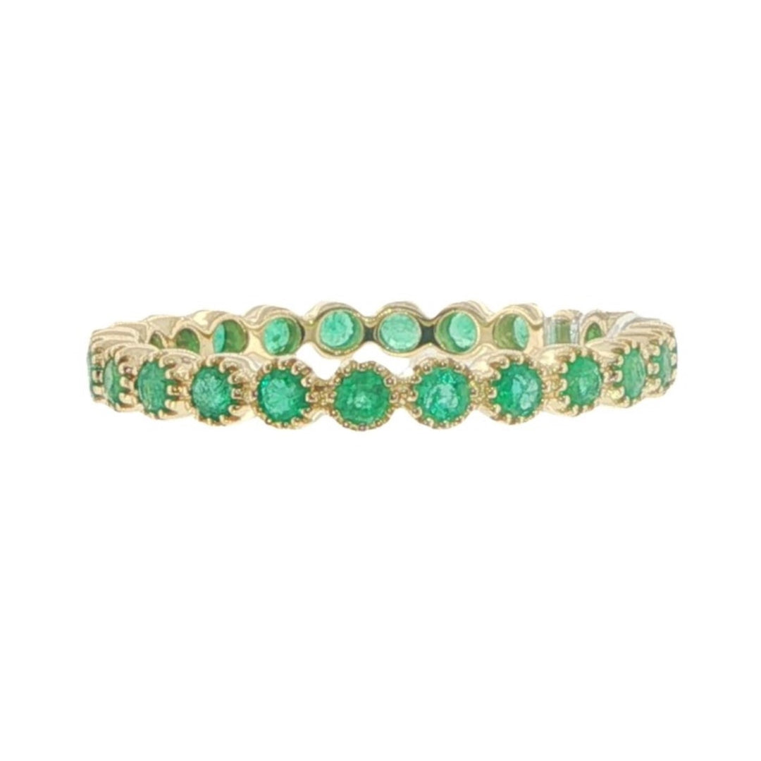18K Yellow Gold Bezel Emerald Band - Size 6.5