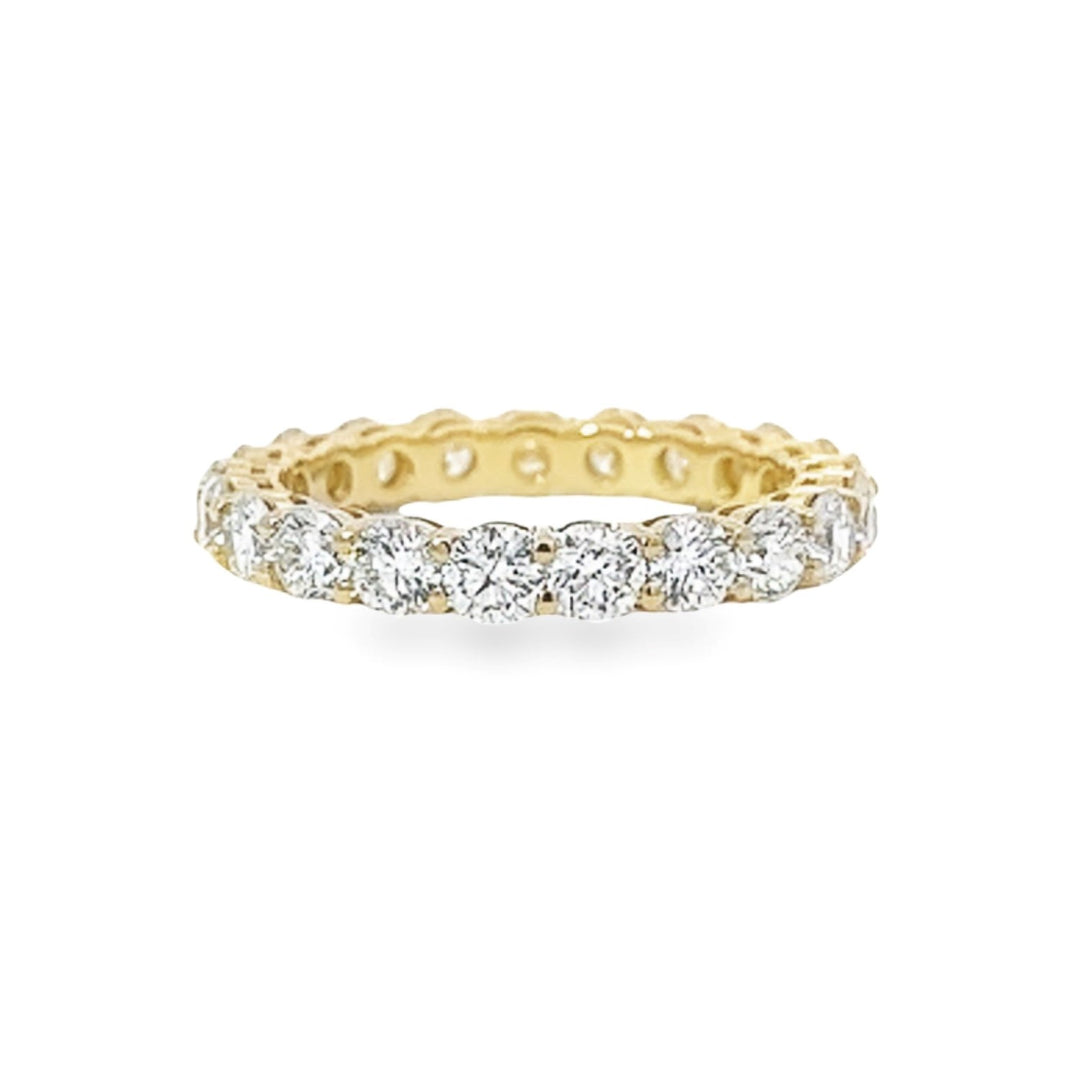 Yellow Gold Round Diamond Eternity Band Weighing 2.5cts In Shared Double Prong Setting - Size 6.5