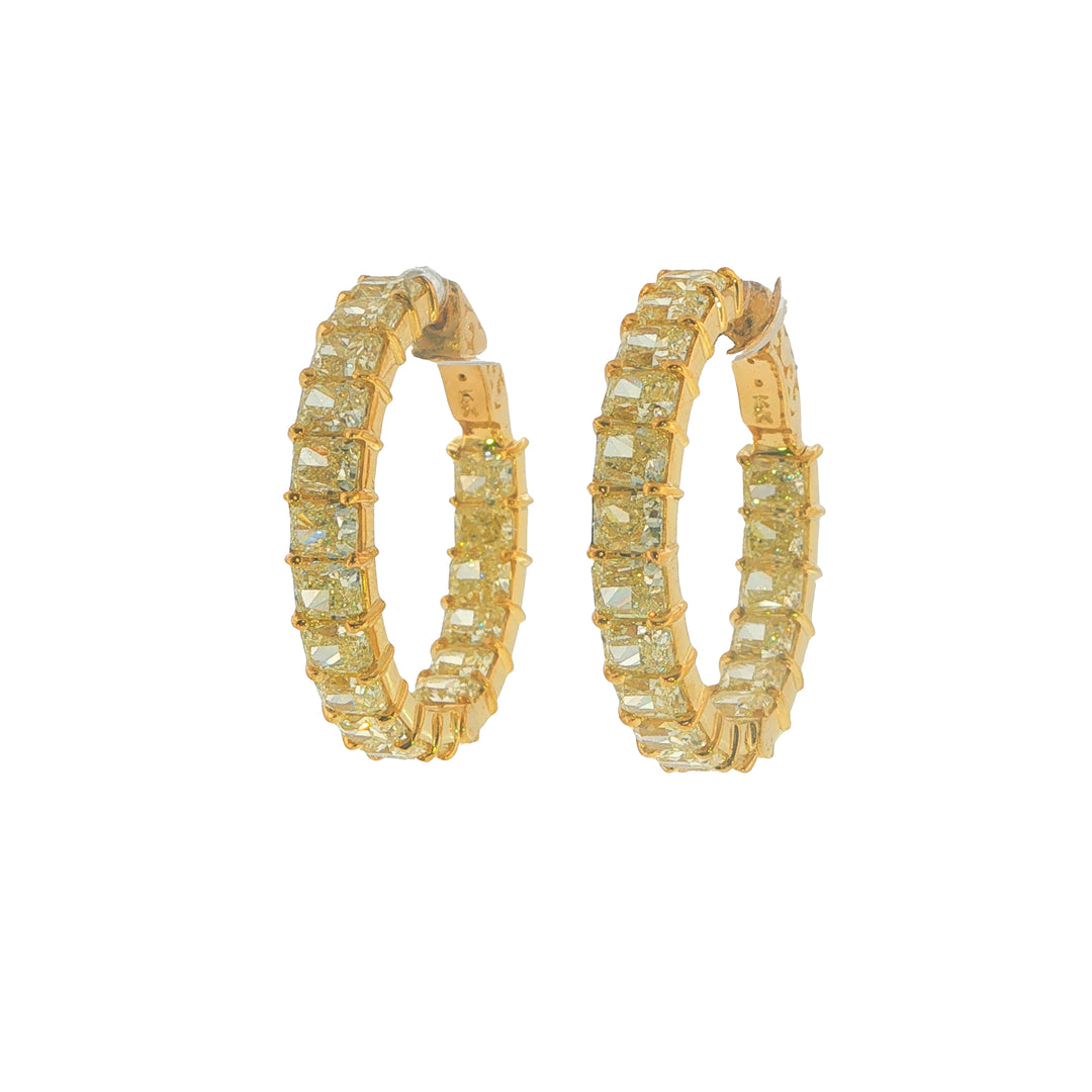 14K Yellow Gold Inside Out Hoops With Radiant Cut Yellow Diamonds