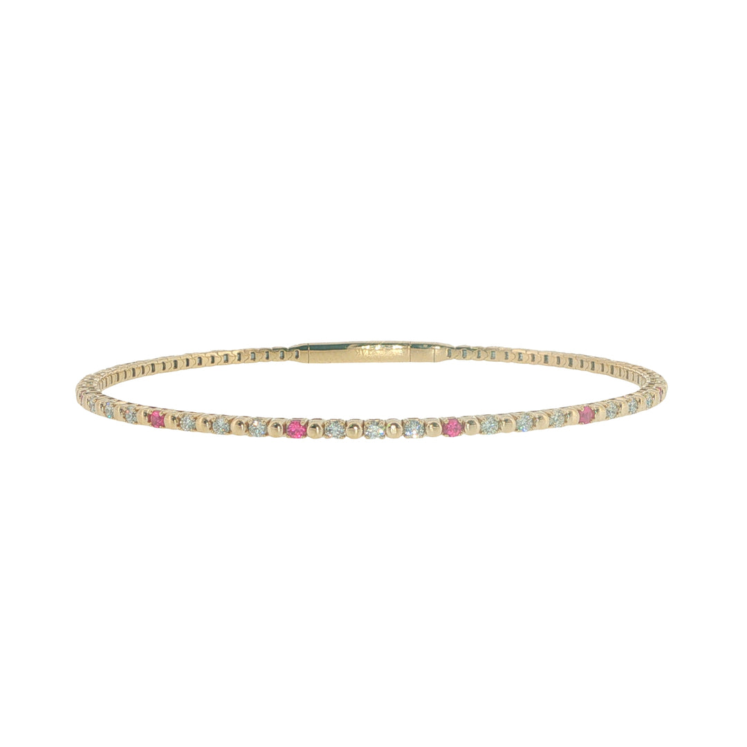 14K Yellow Gold Flexible Bangle With Pink Sapphires And Diamonds