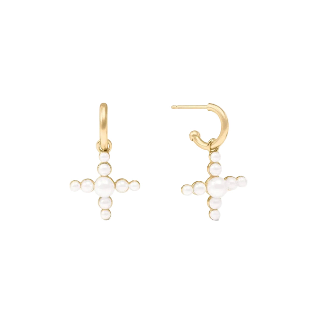 Gumdrop Cross Hoop & Charm Earring In Pearl
