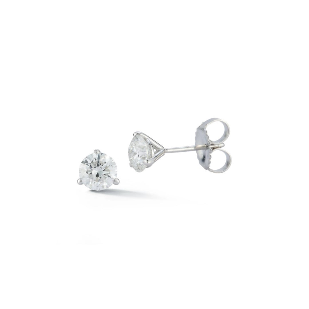 18K White Gold 3 Prong Martini Set Diamond Studs Weighing 1.00cts