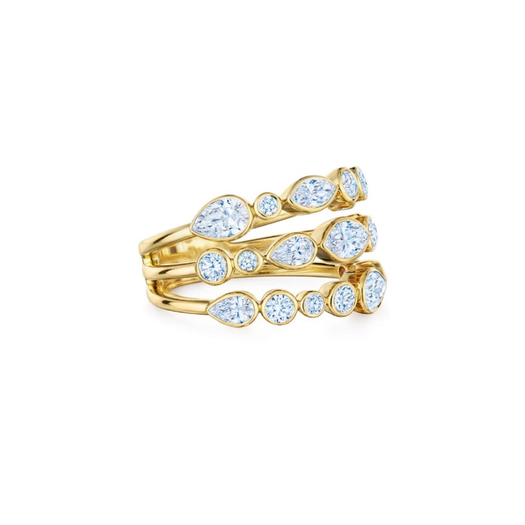 Three-Row Ring with Mixed Shape Diamonds