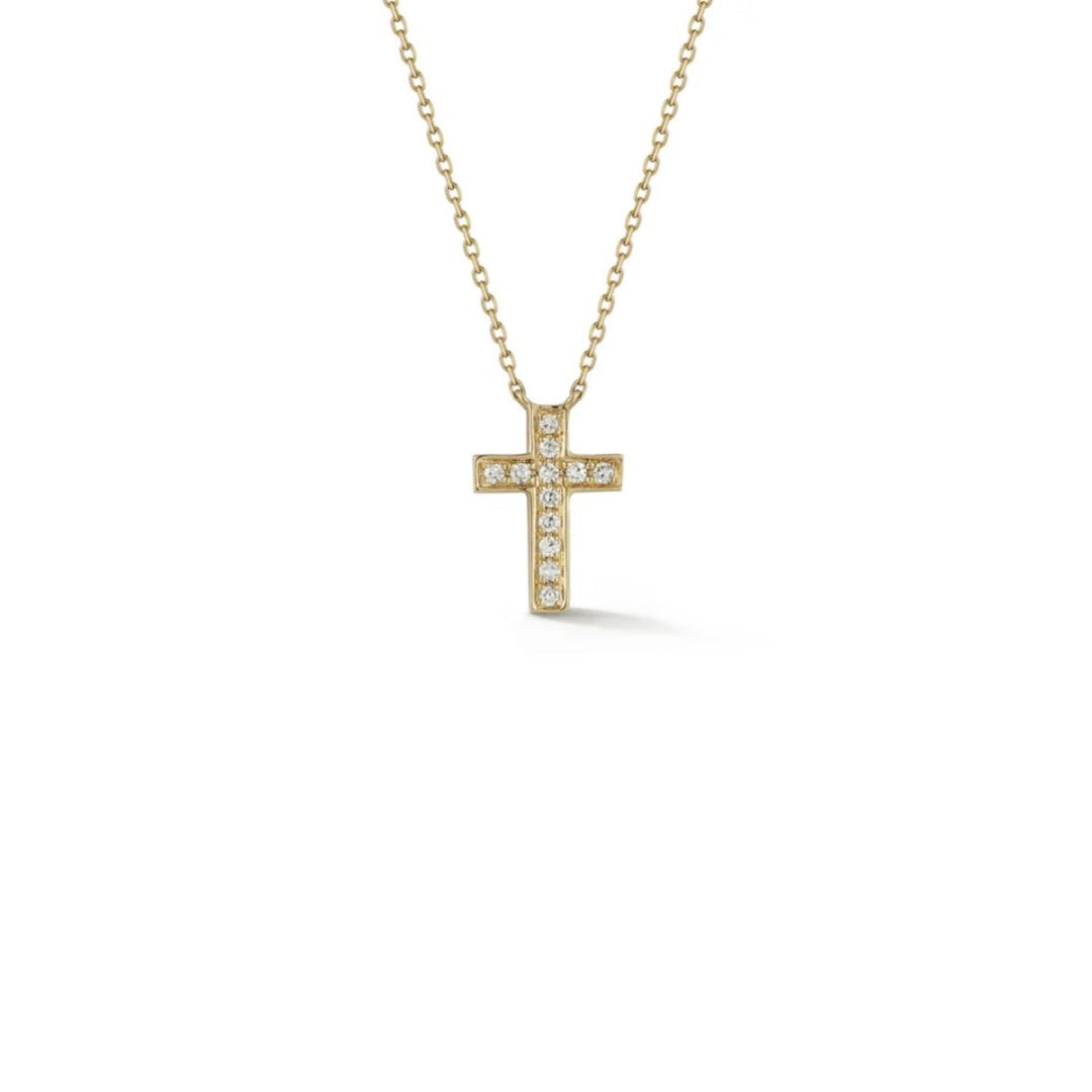14K Yellow Gold Diamond Cross Necklace - 16"
