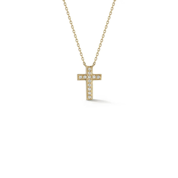 14K Yellow Gold Diamond Cross Necklace - 16"