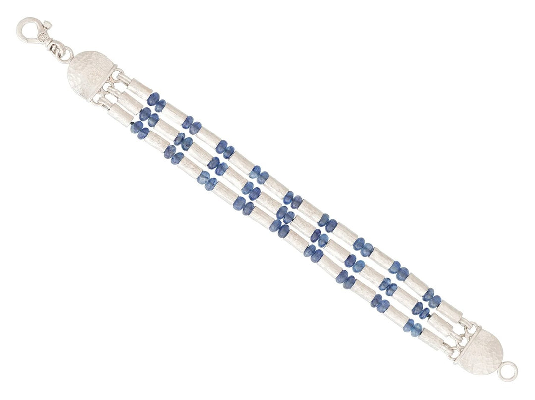 Vertigo Couture Silver Triple Strand Bracelet With Sapphire Beads - 7"