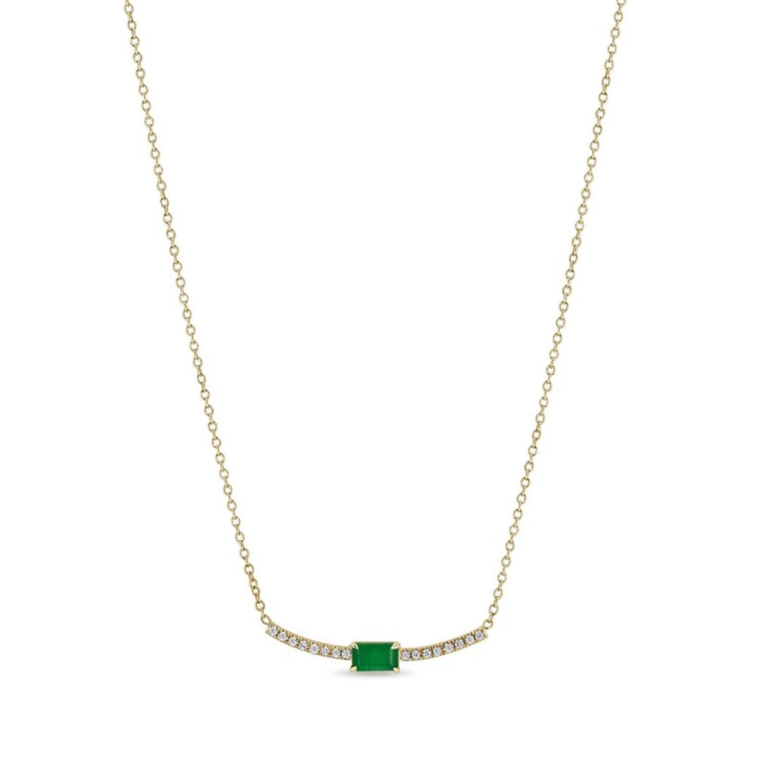 Emerald Cut Emerald Curved Pavé Diamond Bar Necklace