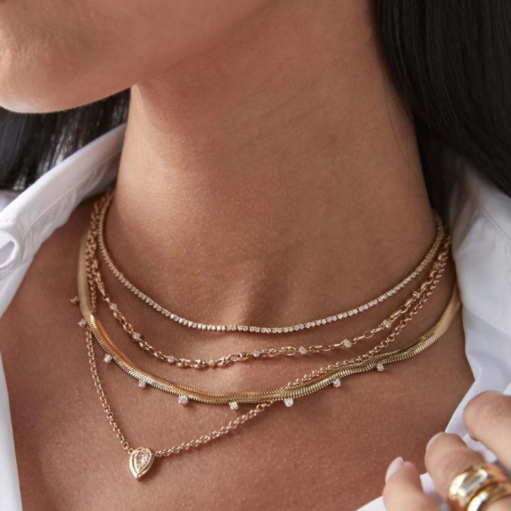 Small Puffed Mariner Chain Necklace With Diamonds