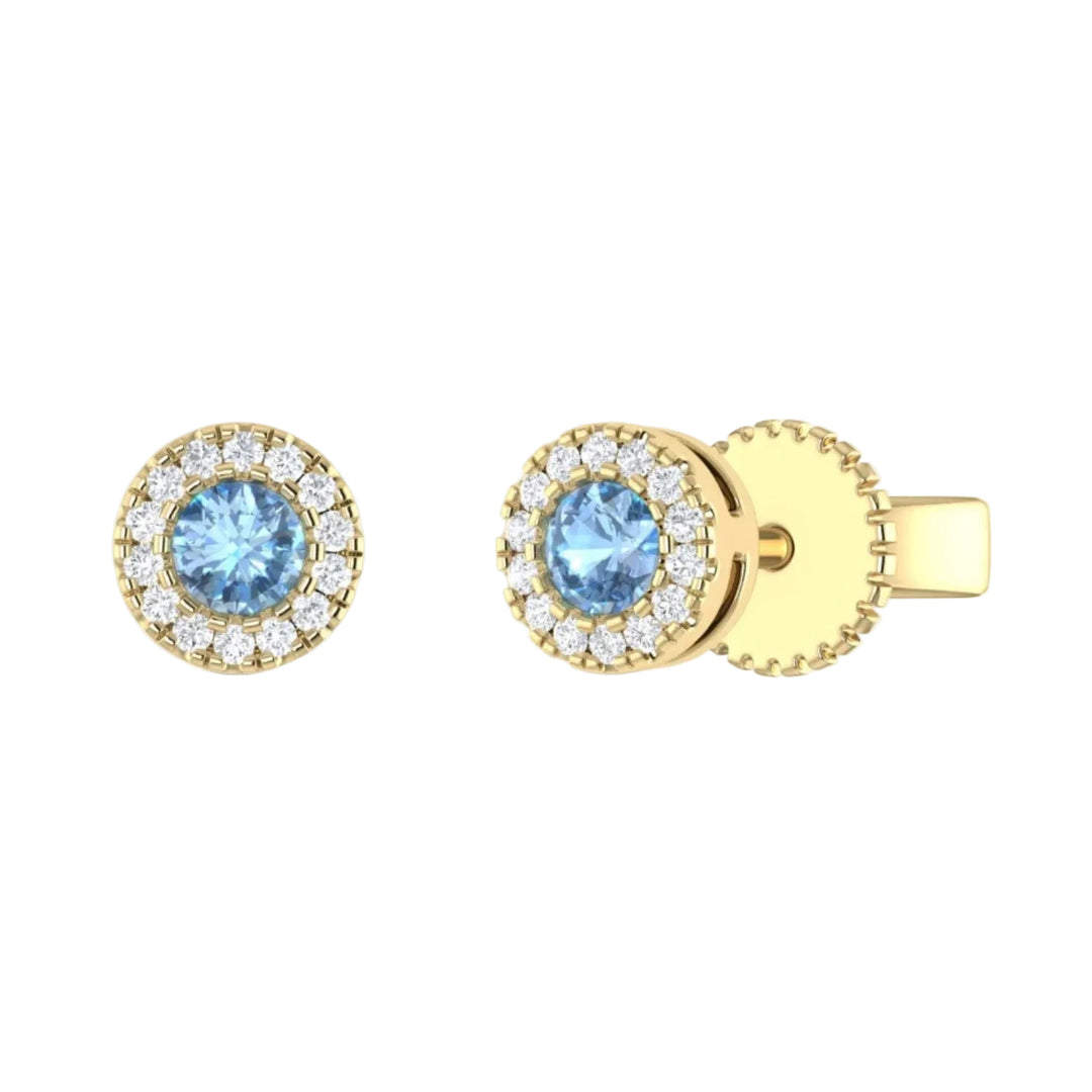Aquamarine Circle Studs with Diamond Halo